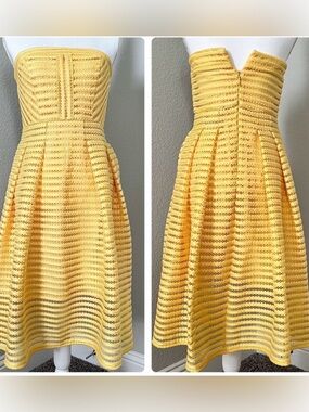 New York & Company Yellow Lace Strapless Dress